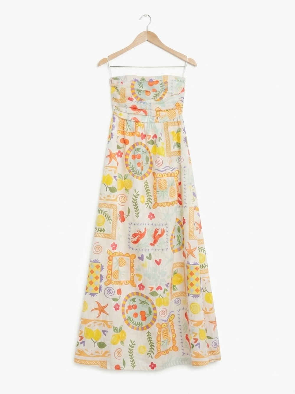 Beyond Words Strapless COTTON Tropical Maxi Dress Medium NWT Flawed